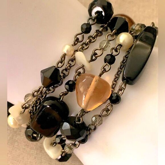 LIA SOPHIA VIXEN Bracelet Retired 6-strand Mother of Pearl Black Lucite Beads - Picture 7 of 7